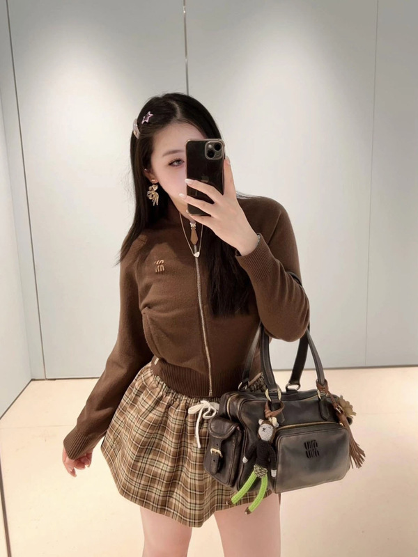 miu系字母刺绣针织开衫24FW早秋新款立领拉链针织外套上衣女|undefined