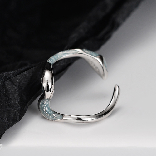 J1321 Ice Blue Epoxy Exotic Snake Ring for Women Non-Fading S925 Pure Silver High-Quality Jewelry Wholesale Original