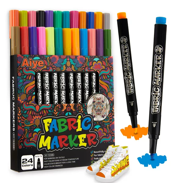 Cross-Border 24-Color Fabric Pen Kidsren's Creative DIY Fabric Painting Pen Quick-Drying Waterproof Shoes Non-Fading Marker Pen