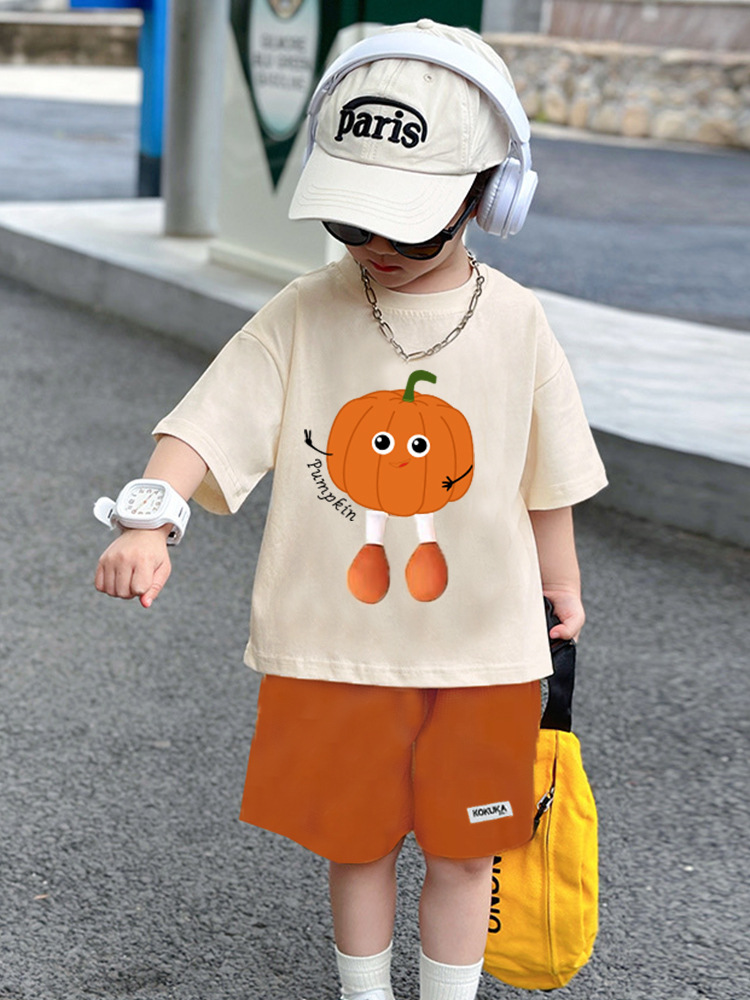 Korean-style Mother and Dresses 2024 Summer Family of Three and Four Baby Climbing Suit Parent-child Three-dimensional Pumpkin T-shirt Trendy