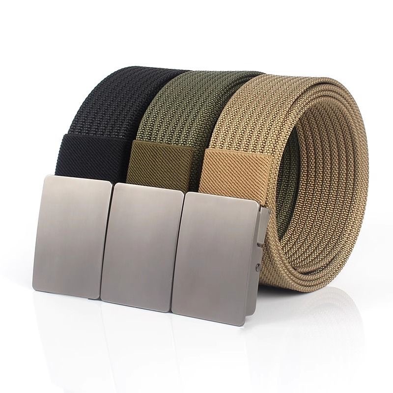 2025 Japanese Men's Canvas Belt with Smooth Buckle, Casual Versatile Nylon Belt, Simple Thickened No-Hole Pants Skateboard Belt