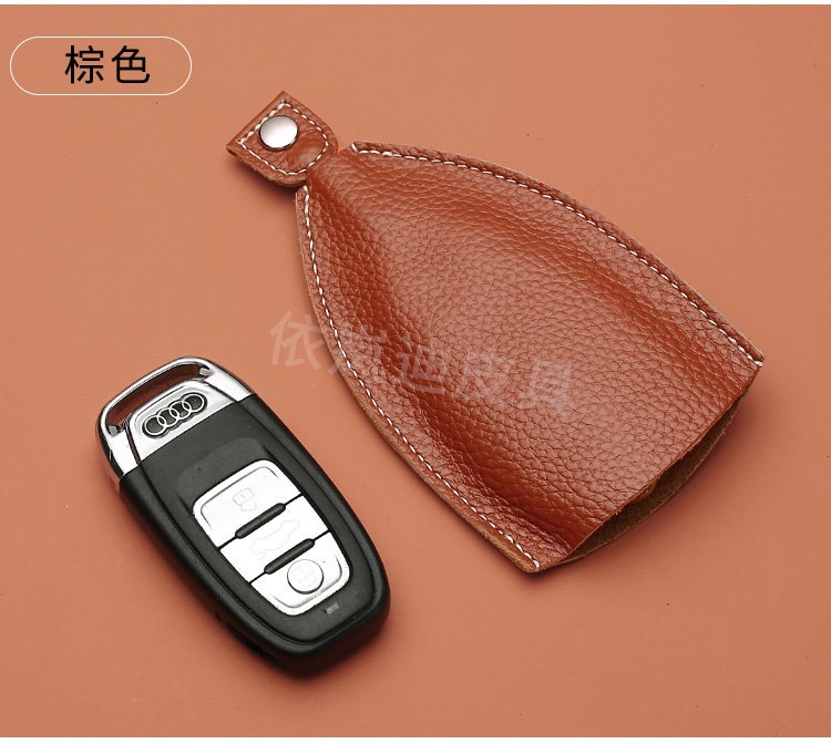 Suitable for genuine leather key cases, universal for car keys, unisex, pull-out style, cowhide key storage bag, large capacity, compact
