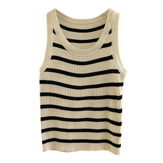 Striped Ice Silk Knitted Vest Women's Inner 2025 Summer New Short Outer Wear Slim-fit Sleeveless Base Top