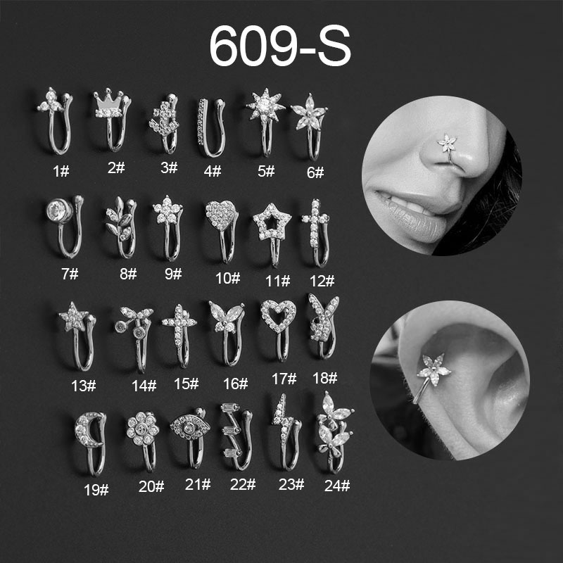 2021 new micro inlaid zircon U-shaped nose clip Earbone clip European and American popular pierced nose ring foreign trade jewelry