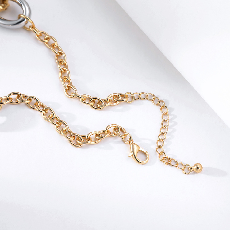 Fashion Alloy Two-color Stitching Round Chain Short Necklace Wholesale display picture 6