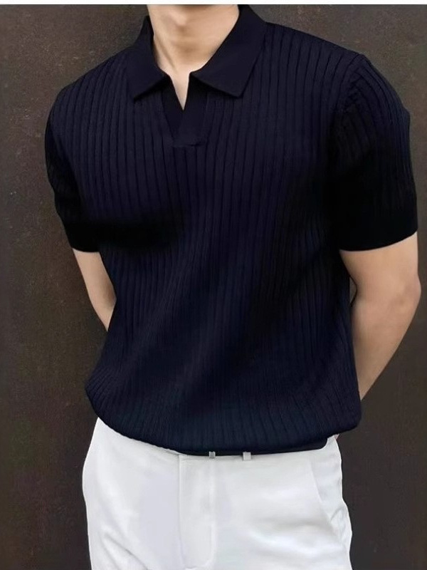 Hombre polo de manga corta de moda coreana camiseta de solapa para hombre 2025 verano delgada camiseta de punto de color sólido versátil
