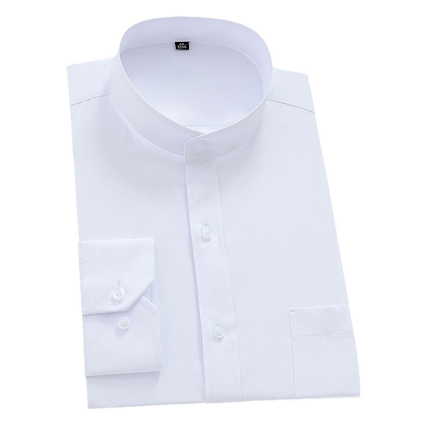Camisa china del cuello del soporte del otoño de los hombres de manga larga de negocios blanco ropa formal traje de Zhongshan estilo chino camisa de los hombres de cuello redondo pulgadas