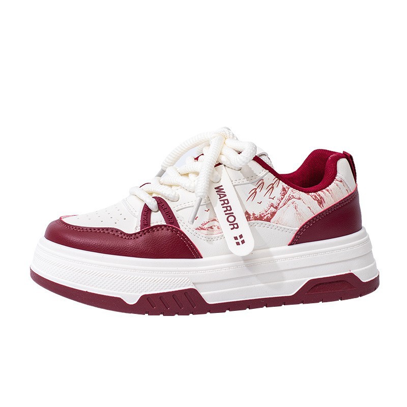 Retro rojo montaña agua impresa zapatos de skate correa cruzada zapatos cómodos callejera moda cool zapatos de estudiantes de cabeza redonda para mujeres