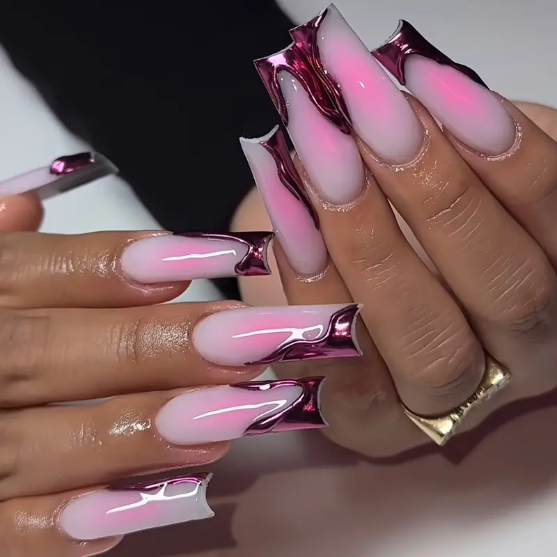 Cross-border hot sale water drop armour 3D French stroke blooming gloss bright wearing armour removable fake nails finished wholesale