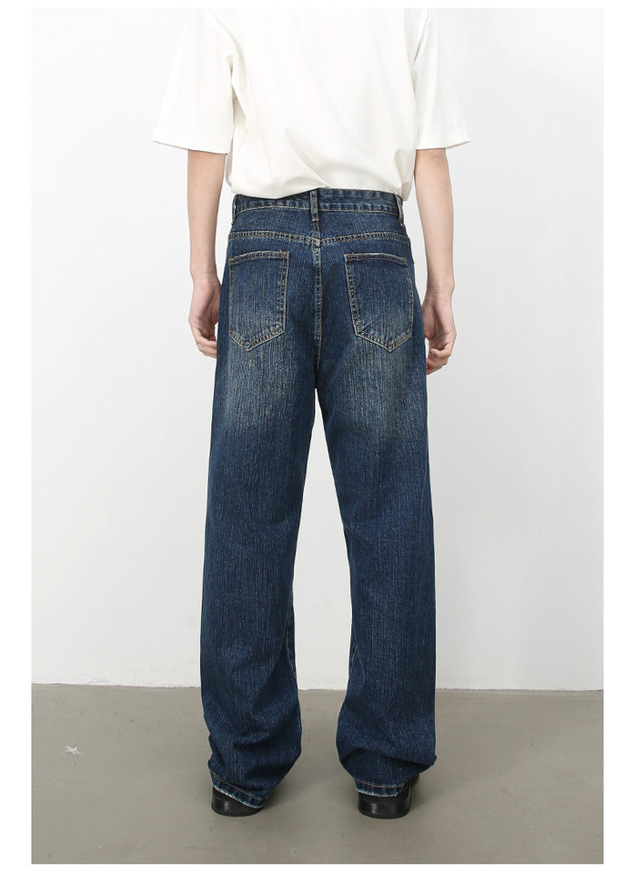 Quần jean nam ống rộng ống đứng phong cách Hàn, cạp vừa, denim cotton thoáng mát — Màu xanh lam, Đen xám chi tiết 14