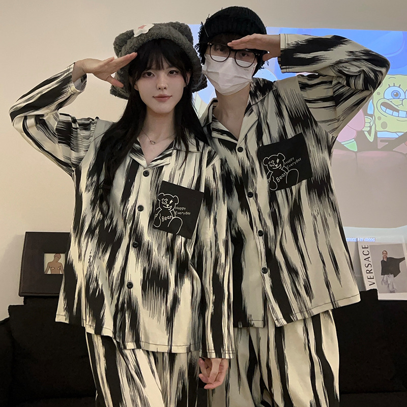 Ink striped bear [long sleeves + trousers]