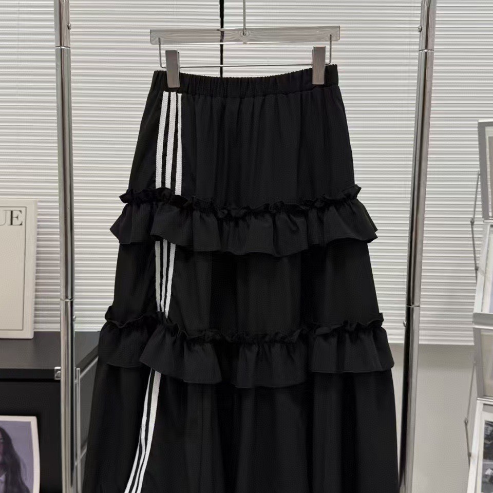 2026 Trendy Black Striped Tiered Skirt for Women, New Summer Style, Casual Slimming Dress for Petite Women