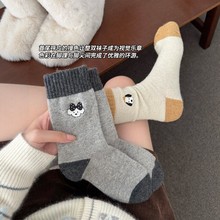 羊毛袜子女秋冬季灰色中筒袜加厚羊绒棉袜卡通可爱保暖睡眠袜冬天