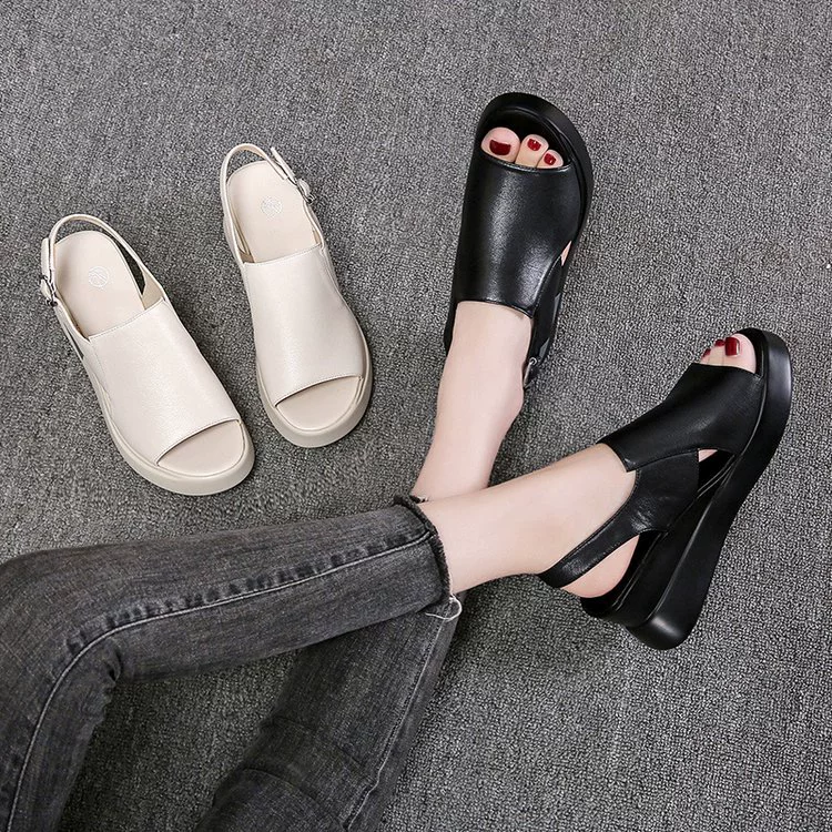 Женские сандалии на танкетке с толстой подошвой, летняя уличная обувь, сандалии без задника с пряжкой 2025 года, женские сандалии на высоком каблуке больших размеров.