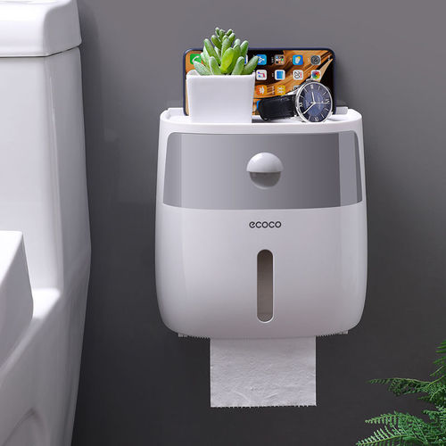 Bathroom tissue box multi-functional paper towel holder toilet punch-free wall-mounted double-layer storage waterproof rack paper roll holder