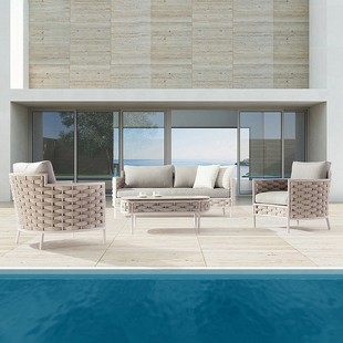 Customized Scandinavian Outdoor Rattan Sofa Combination Courtyard Garden Balcony House B&B Hotel Waterproof Sunscreen Sofa