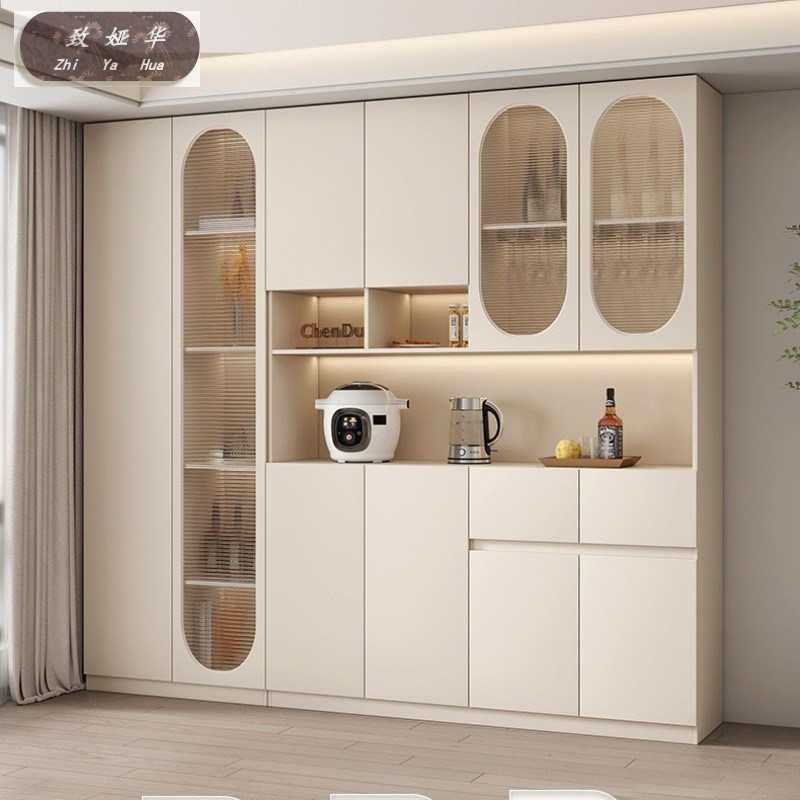 Integrated Storage Rack Living Room Display Cabinet Modern Simple Wine Cabinet Cream Style Sideboard High Cabinet Against the Wall