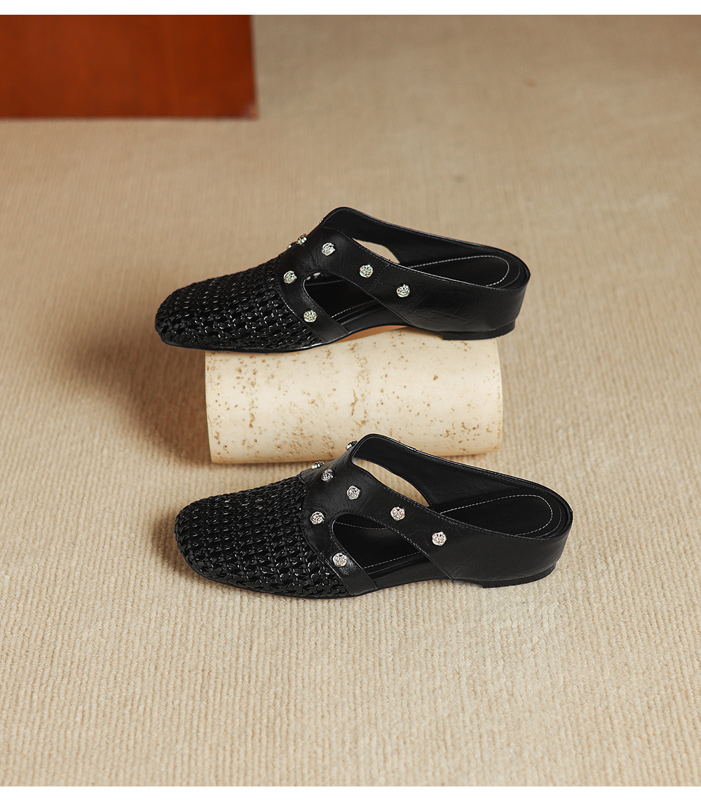 Dép sandal nữ quai chữ V phong cách vintage, mũi kín, đế xuồng thoải mái — đen chi tiết 18