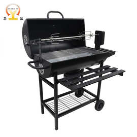 户外大型焖烤烧烤炉 美式BBQ电动烤叉木炭烤肉油桶型烧烤架带电机