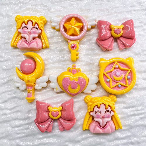 Cartoon bright face beauty Sailor Moon resin small accessories cream glue diy hair accessories head rope mobile phone chain shoe buckle decoration