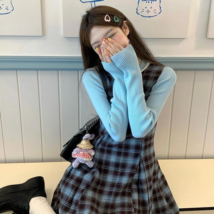 Korean Preppy Style Early Autumn Outfit Suit 2024 New Petite A-Line Dress Chic Sweet and Spicy Two-Piece Set