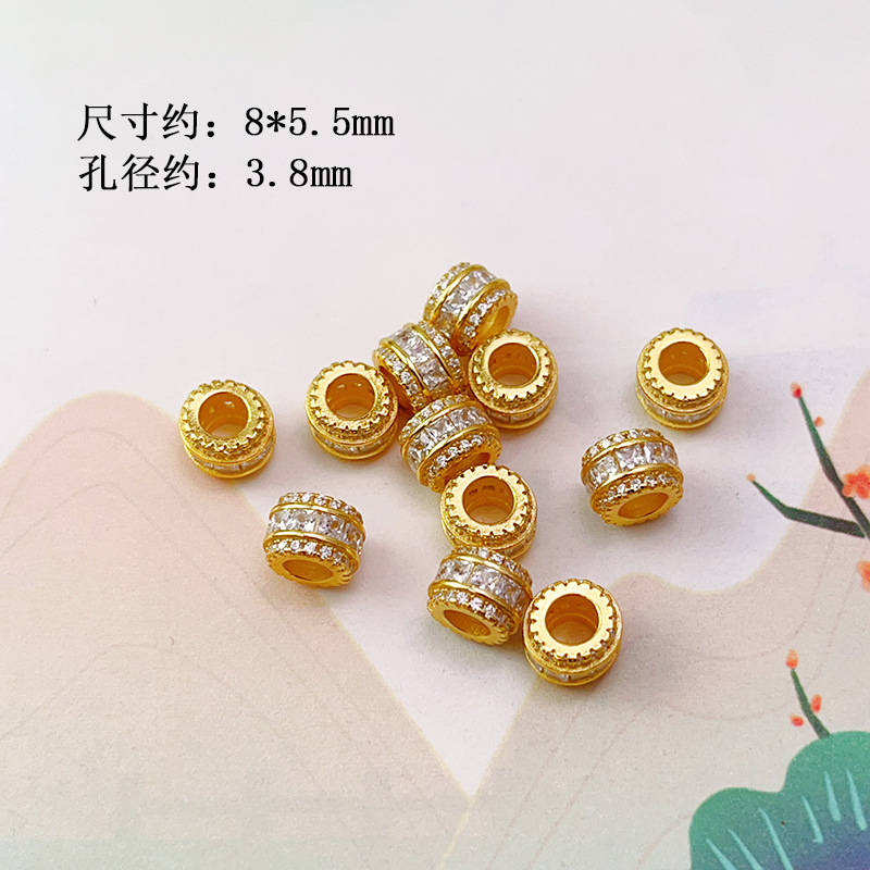 S925 Silver Gold-Plated Diamond Spacer Beads Spacer Barrel Bead Accessories Square Hamburger Bead Bracelet Bracelet DIY Necklace Accessories