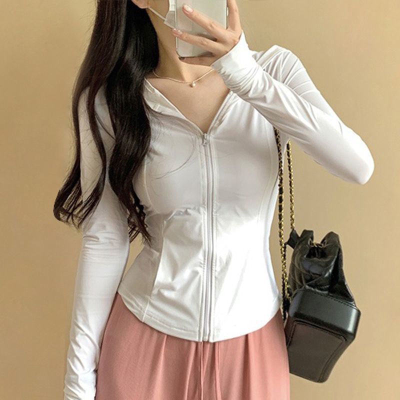 小野日焼け止め服女性の夏の屋外アイスシルクフード付きカーディガン薄いコート抗 UV ヨガスリム日焼け止め服|undefined