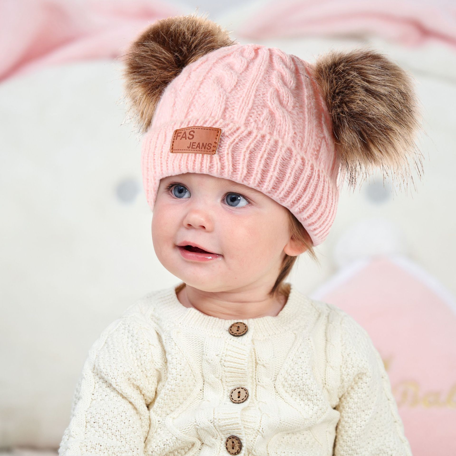 Wool Cap Hats Type Daily Occasion Fashion Solid Color Pom Poms Woolen Baby Accessories