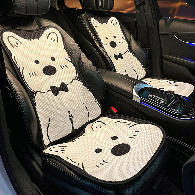 車用シートクッション オールシーズン対応 夏用アイスシルク 2025年新作 車内用 可愛い子犬柄 後部座席カバー キュートスタイル|undefined