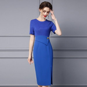 Temperament Blue Tall Mid length Wrapped Hip Skirt