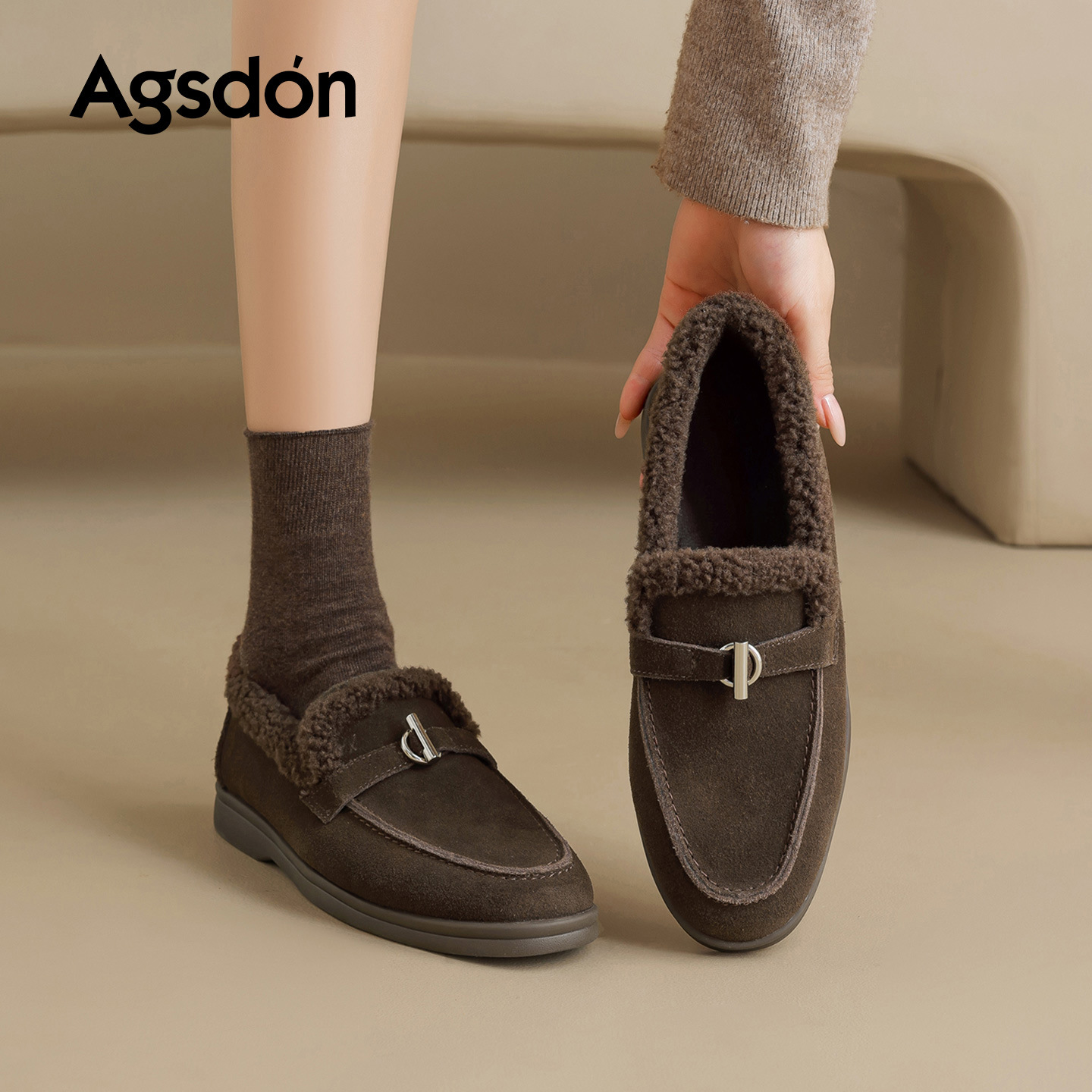 Antiguo Lion Dengjia terciopelo Lefour zapatos para mujeres 2025 nuevo invierno invierno viejo dinero estilo de lana zapatos de un solo pie zapatos de algodón retro