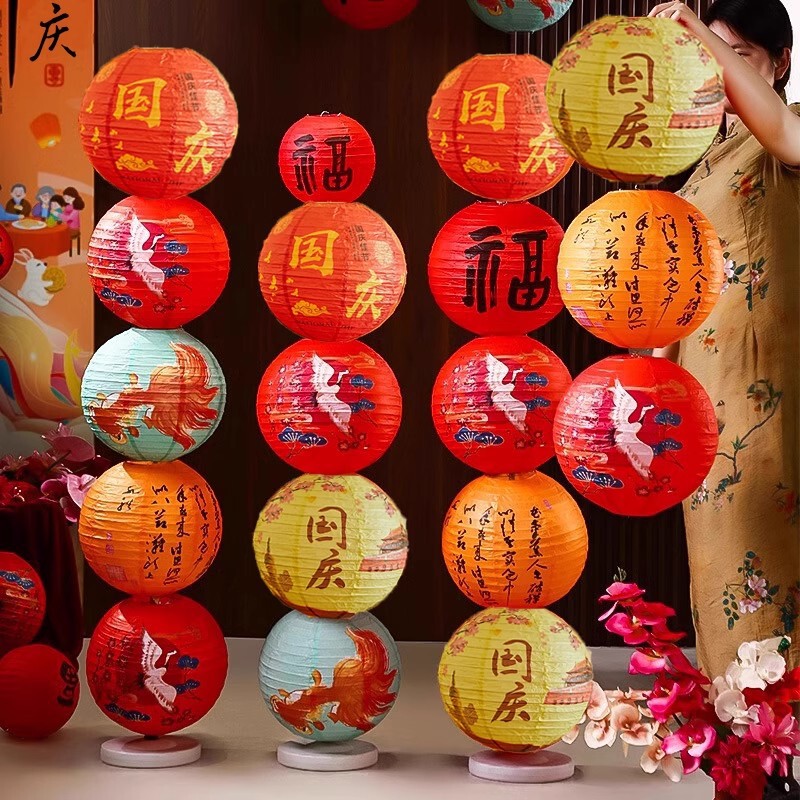 春节元旦元宵新年古风灯笼立柱宫灯挂串酒店商场摆件场景布置装饰|undefined