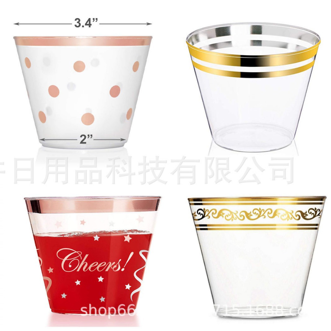 9oz impresión LOGO bronceado taza de plástico verde de la aviación taza desechable estampado en caliente texto taza de agua