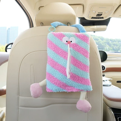 Car tissue box/set Car Tissue Box - lamb-wool-coarse-striped-tissue-box-in-pink-and-blue