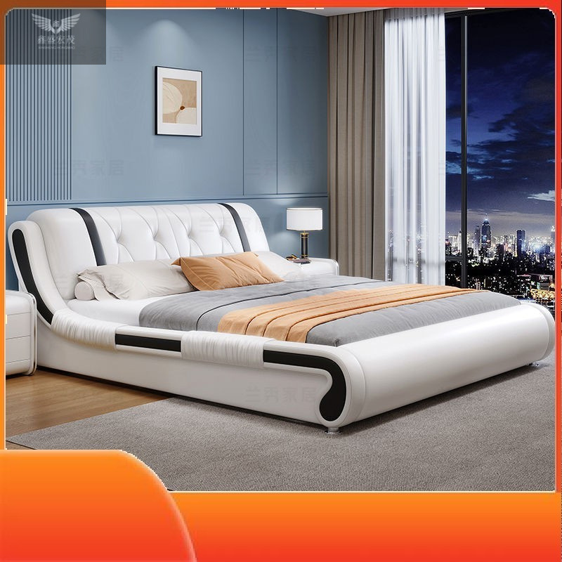 Cama de cuero nórdica moderna y simple cama doble tatami dormitorio principal lujoso ligero 1.5m cama grande de paquete suave dormitorio minimalista