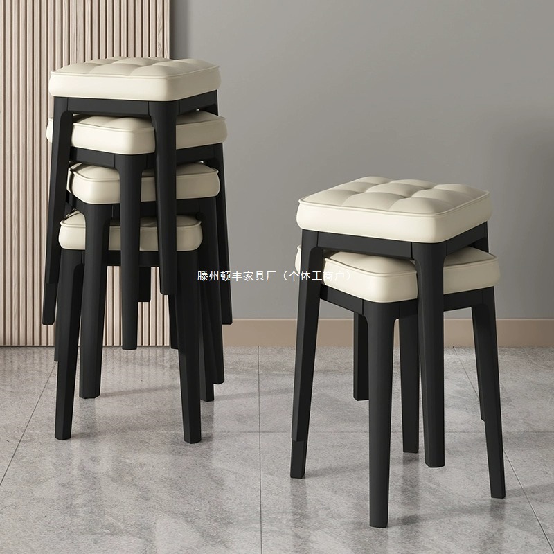 家用餐椅现代简约化妆梳妆台凳子轻奢可叠放餐凳软包塑料高板凳子