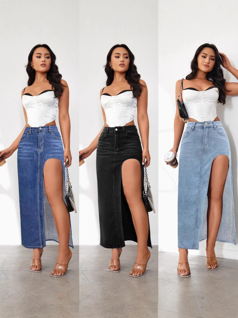 Retro denim denim skirt