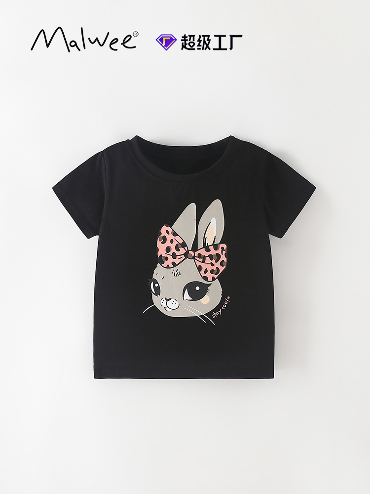 Cross-border malwee camiseta de cuello redondo de niñas, ropa de verano, nueva camiseta de manga corta de niñas lindas, camiseta de niños europeos y estadounidenses.
