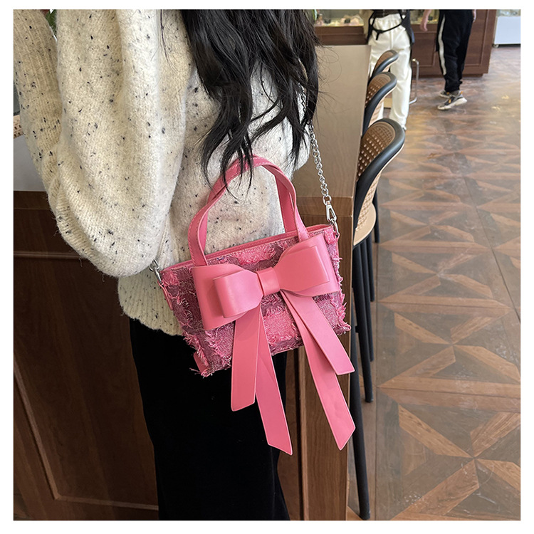 Women's Medium Pu Leather Bow Knot Streetwear Bowknot Zipper Shoulder Bag display picture 3