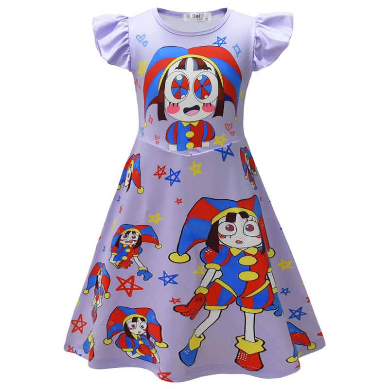 国境を越えた新しい服マジックデジタルサーカス中大型子供カジュアルフライングスリーブガールズドレス2515|undefined