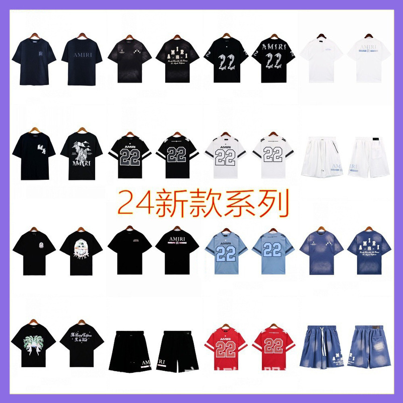 Real Shot of Cross-Border Trendy Brand Amiri Sports Casual Style Loose-Fitting Casual Short-Sleeve Digital Pattern Printed Shorts for Men and Women