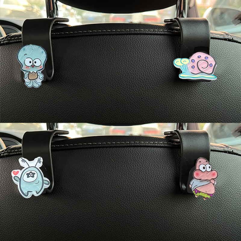 Gancho de coche, gancho trasero del asiento trasero, suministros de coche, soporte de carga, lindo Bob Esponja, dibujos animados