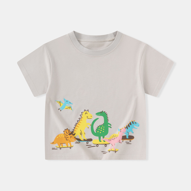 Betop dibujos animados verano niños camiseta de manga corta bebé algodón cuello redondo patineta ropa de dinosaurio