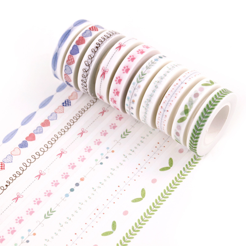 10米长 日式和纸小胶带爱心线圈剪刀整卷手帐胶带手帐diy手撕胶带