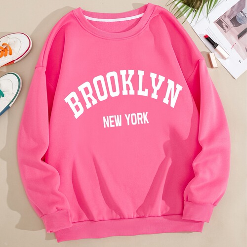 Women's Round Neck Sweatshirt for Autumn and Winter , Youth Style, Fleece Lined, Thick, Fashion Trendy, Loose Fit, Long Sleeve, Mid-Length Jacket