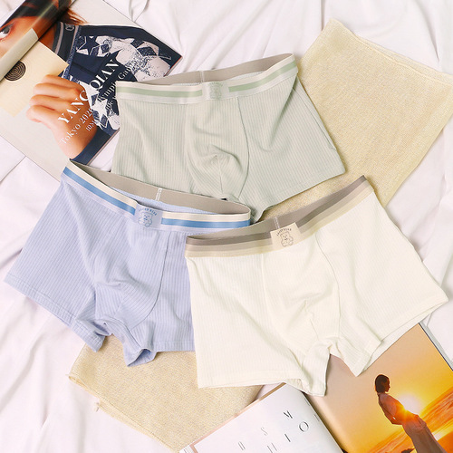 Sweet, cool and stylish men's underwear, pure cotton, sports style, bear belt, boxer briefs, striped, simple, comfortable and breathable pants