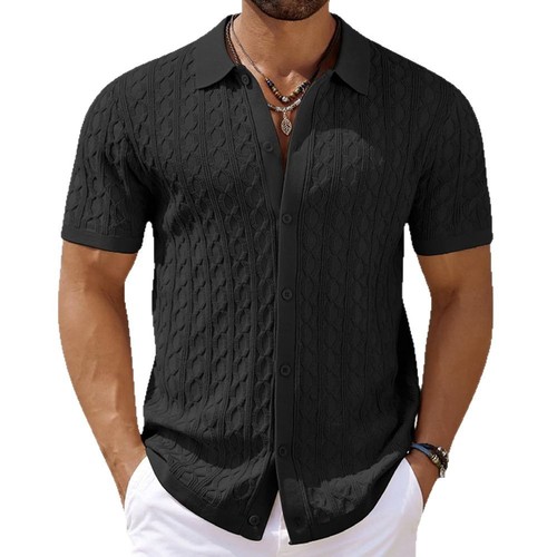 Summer Fashion Knitted Shirt Men's Casual Button Cardigan POLO Shirt SY0084 