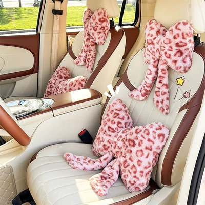 Cross-Border Leopard Print Car Headrest Neck Pillow Winter Plush Comfortable Car Cushion Car Interior Accessories