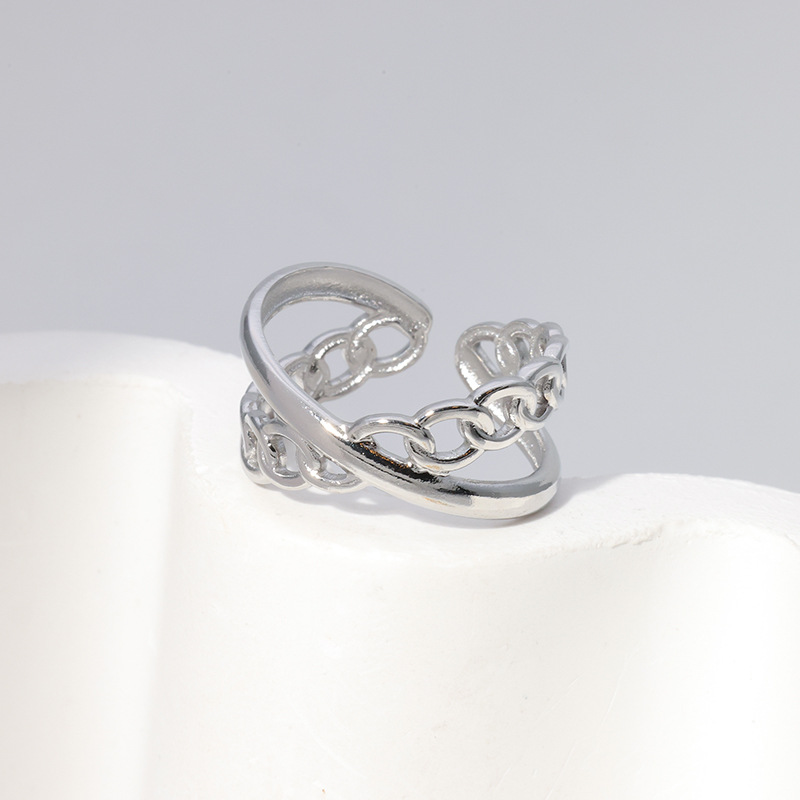 Retro Geometric Stainless Steel Plating Open Ring