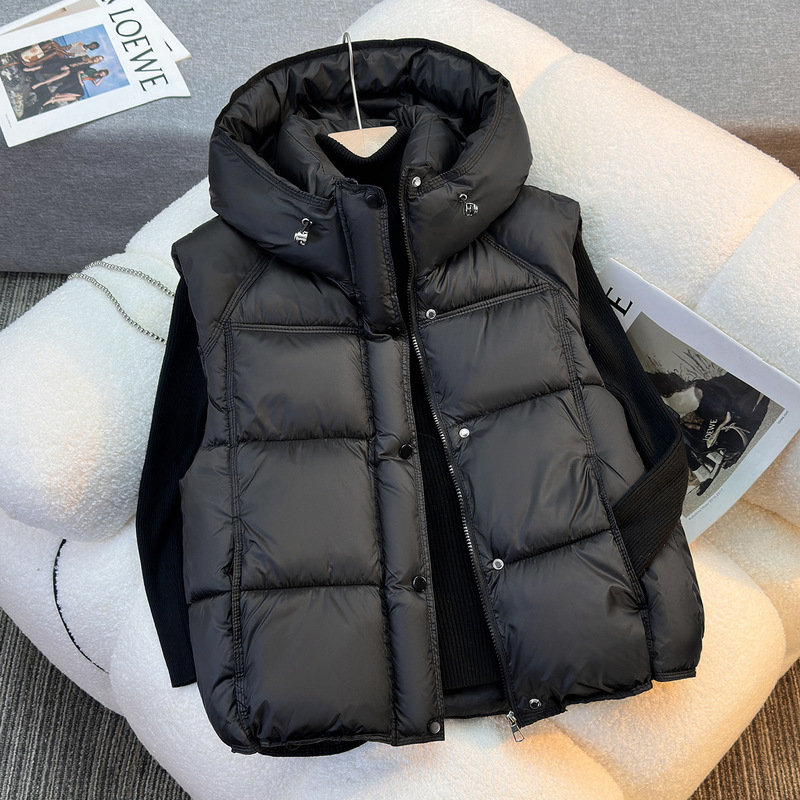 Korean-style hooded cotton vest for women, new winter model, loose-fitting and slimming down cotton jacket, sleeveless cotton vest Korean-style hooded cotton vest for women, new winter model, loose-fitting and slimming down cotton jacket, sleeveless cotton vest